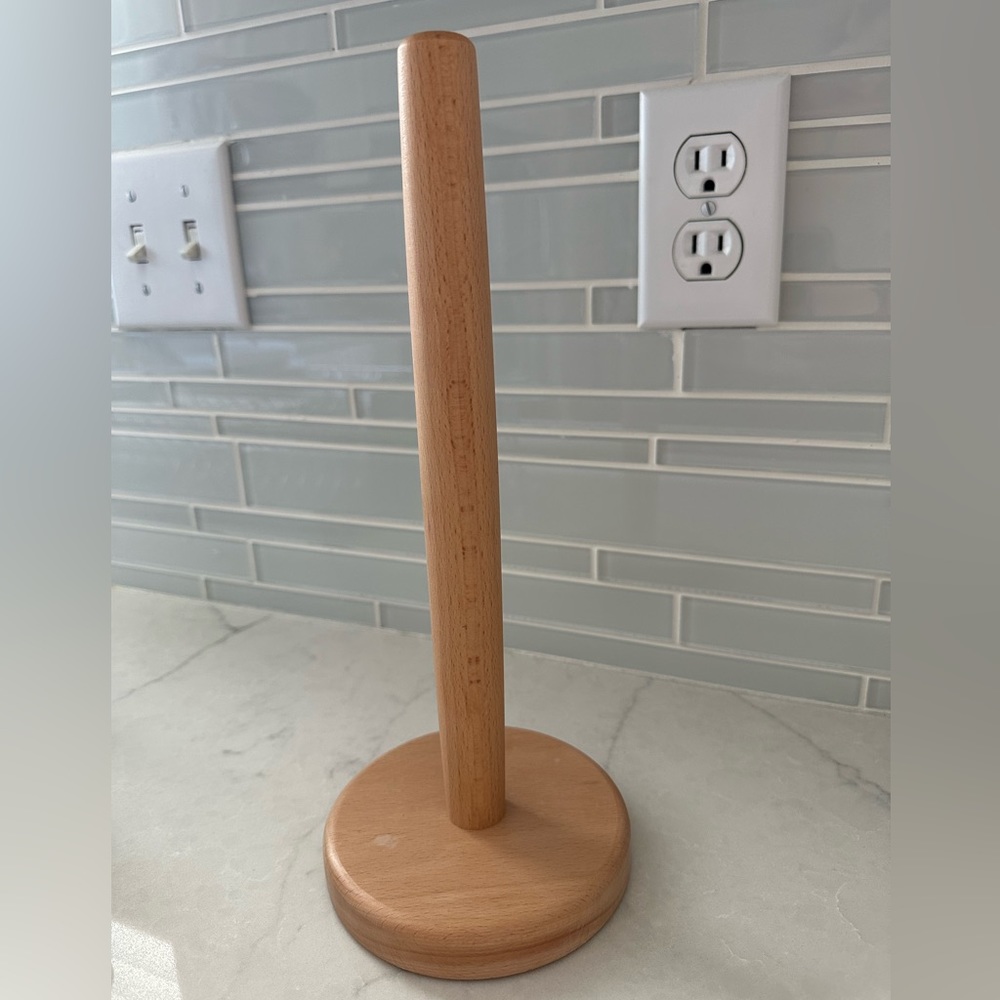 Natural wood, smooth finish paper towel holder